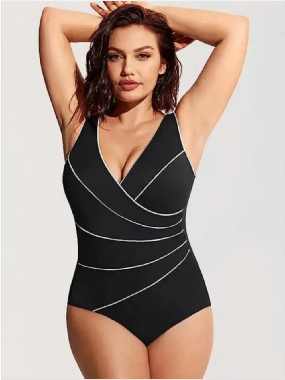 Miraclesuit Wrap Horizon One Piece Swimsuit Black White
